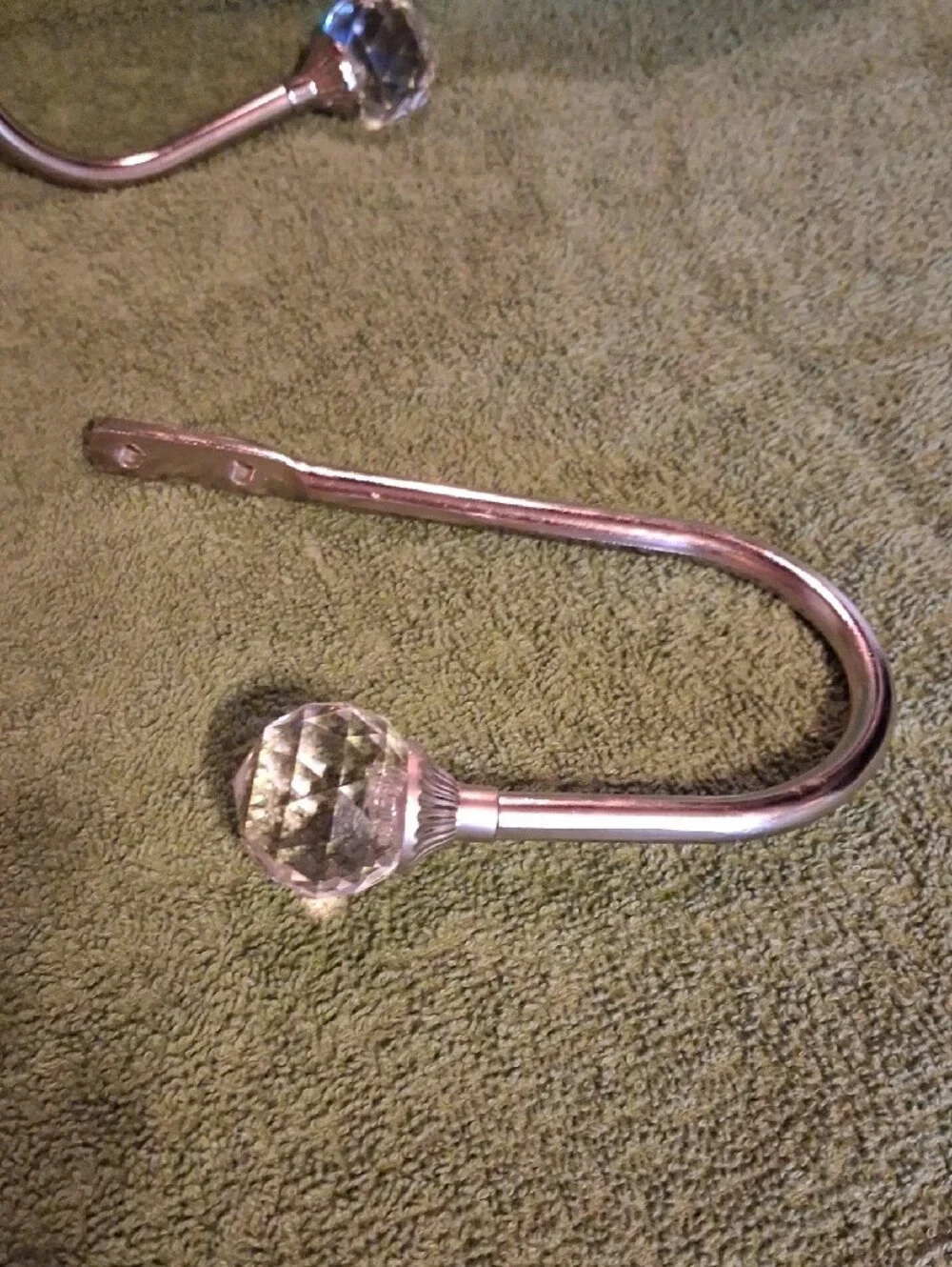 Vintage Silver Curtain Holdbacks with Clear Crystal Knobs